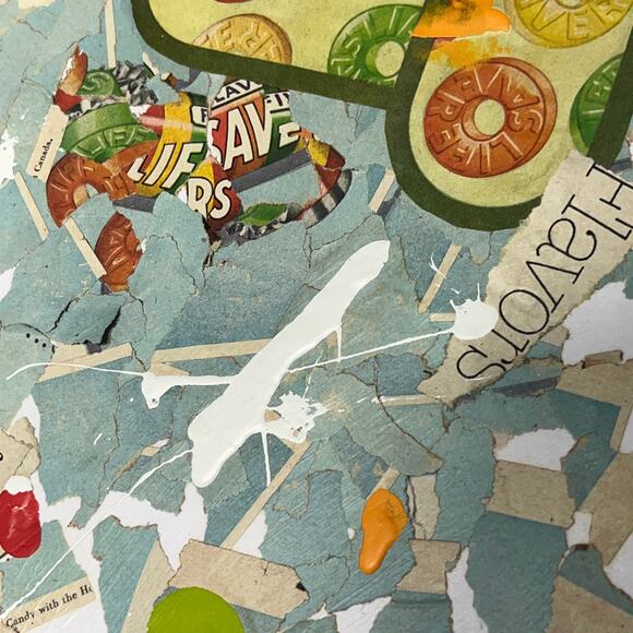 Original Mixed Media Abstract Art Collage Painting 11x14 1950s Lifesavers Ad - Picture 5 of 5